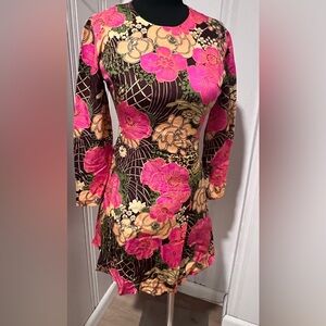 Handmade 1970s style mini dress, pink and brown sz 0